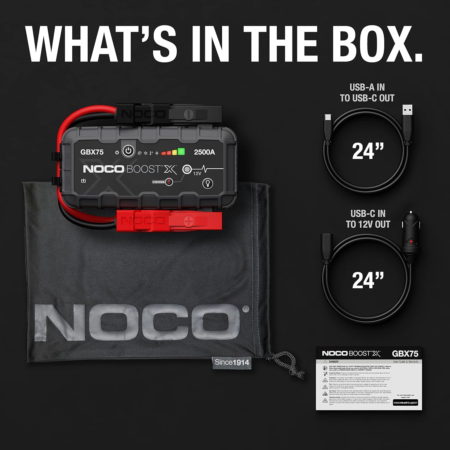 NOCO Boost X GBX75: 2500A UltraSafe Jump Starter – 12V Lithium Battery Booster Pack, Portable Jump Box, Power Bank & Jumper Cables - for 8.5L Gas and 6.5L Diesel Engines - Image 7
