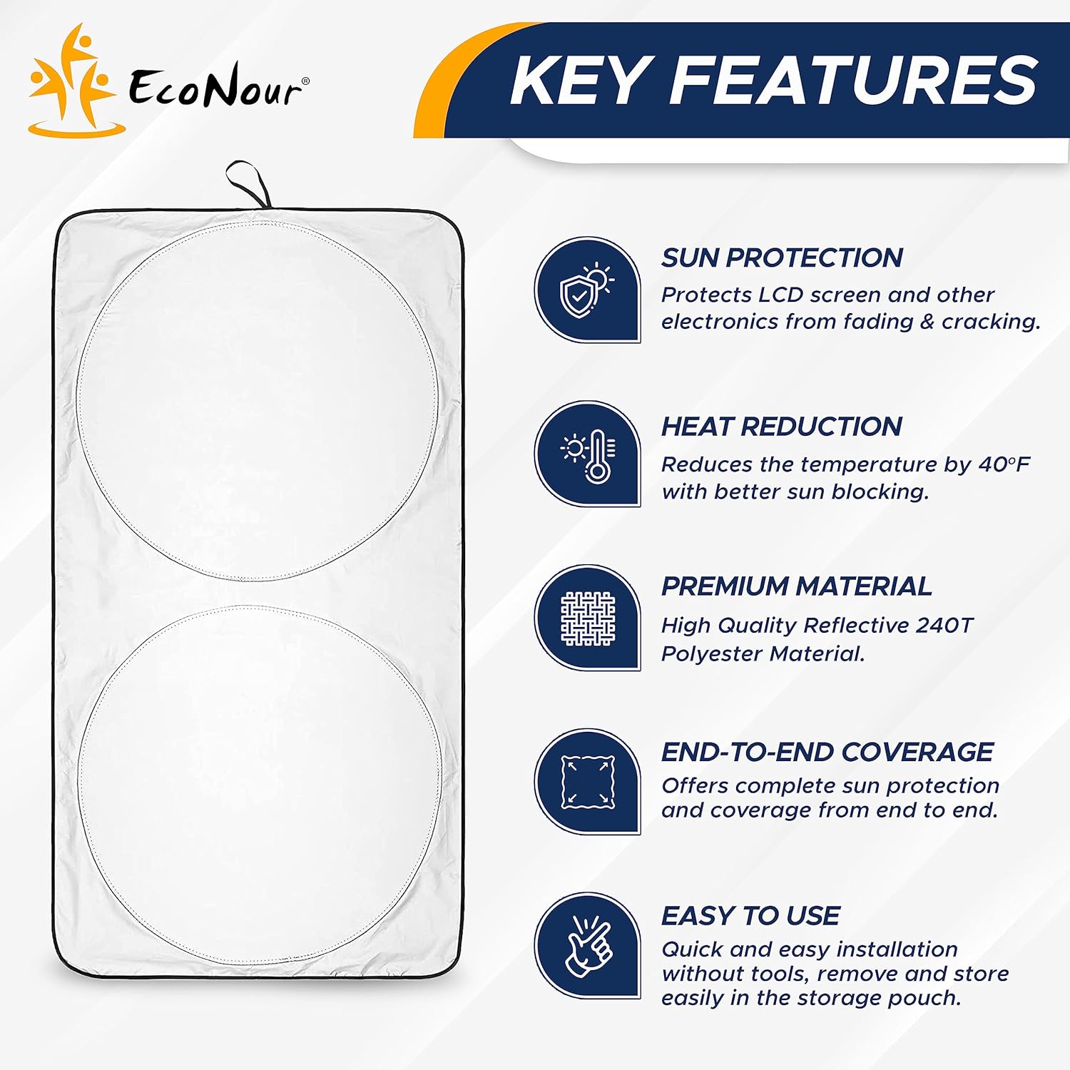 EcoNour Truck Windshield Sun Shade with Storage Pouch | Reflective 240T Material Sun Shield for UV & Heat Protection | Foldable Windshield Cover | Must-Have Truck Accessories | X-Large (69"x35") - Image 8
