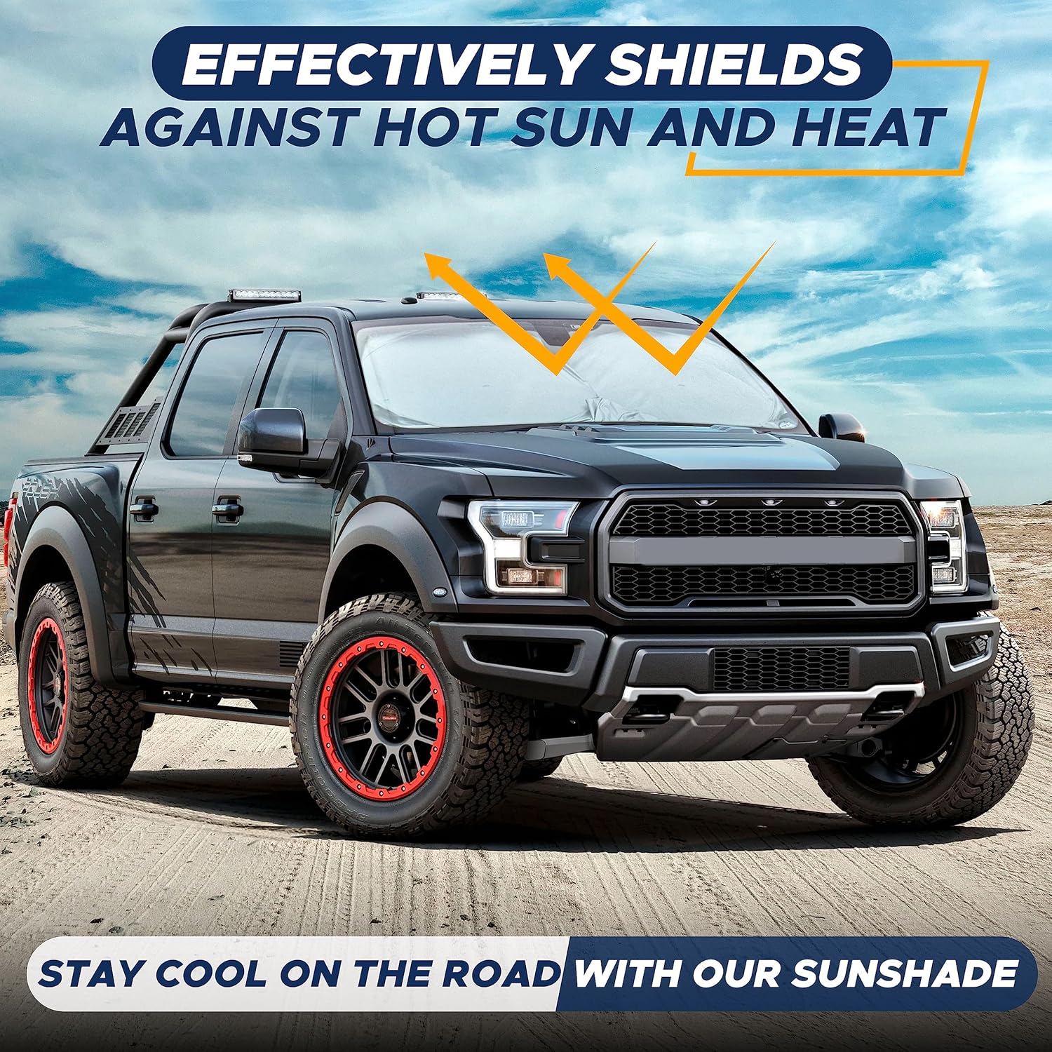 EcoNour Truck Windshield Sun Shade with Storage Pouch | Reflective 240T Material Sun Shield for UV & Heat Protection | Foldable Windshield Cover | Must-Have Truck Accessories | X-Large (69"x35") - Image 9